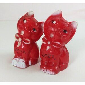 Vintage 1950s MCM Red Kitty Cat Plastic Salt & Pepper Shakers